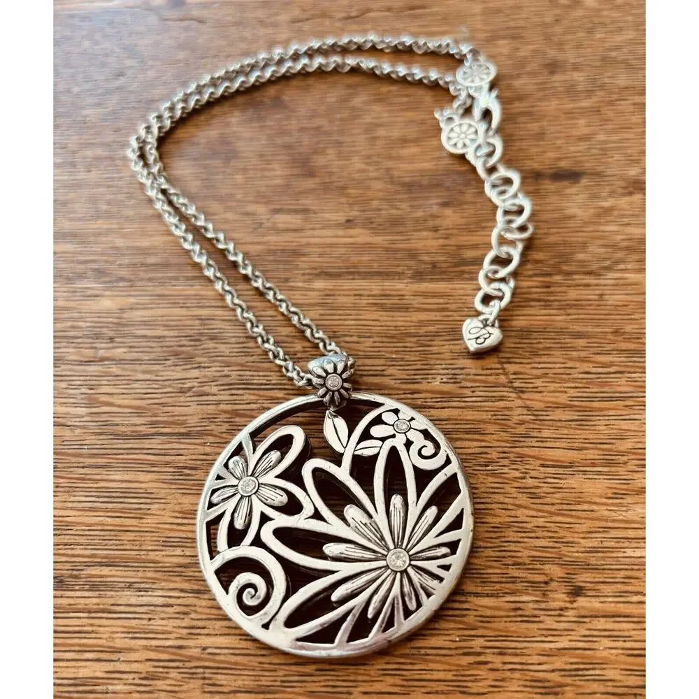 Brighton Reversible Flower Pendant Necklace Crystals Vintage - Picture 1 of 6